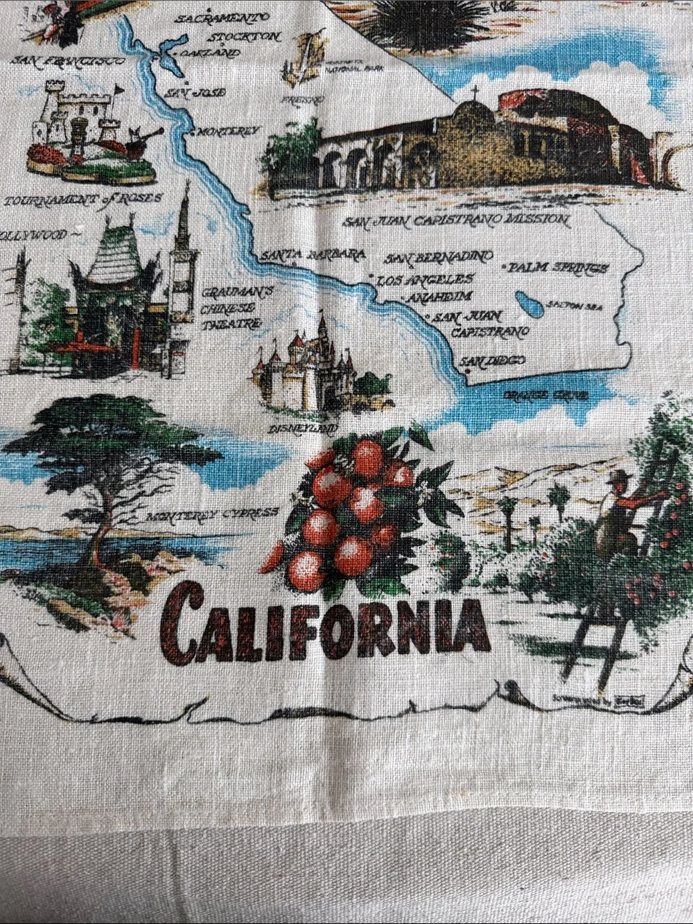 VTG Kay Dee California Souvenir 100% Pure Linen Tea Towel